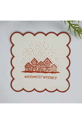 Yılbaşı Slogan ve Ev Desenli Dijital Baskılı Kenarı Nakışlı Kokteyl Peçetesi